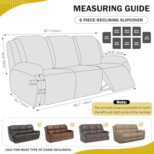vctops 8 Pieces Geometric Jacquard Plush Recliner Sofa Covers Soft Fuzzy Fluffy - Image 2
