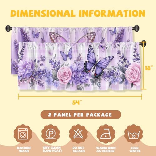 Lavender Valance Curtain for Windows 2 Pack Flowers Butterfly Gingham - Image 3