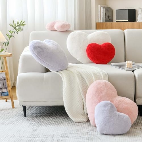 XVTRU Lavender Heart Pillows, Cute Heart Decorative Pillow, Heart Shaped Throw - Image 3