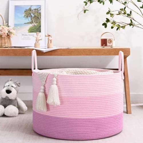 67L Large Woven Blanket Basket, Cotton Rope Baby Laundry Hamper - Image 2