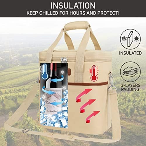 opux Insulated Wine Cooler Bag, Leakproof 6 Bottle Wine Tote Carrier - Image 2