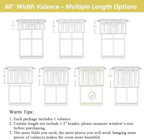 Linen Valances for Windows, Light Filtering Faux Linen Textured Small Short - Image 3