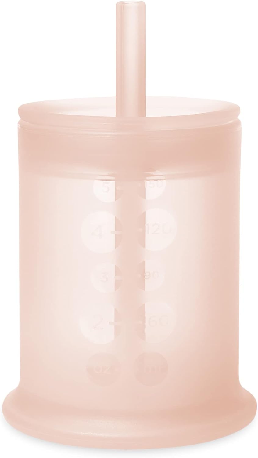 Olababy Silicone Training Cup with Straw Lid | Babies Water Drinking Cup | 6+ Mo Infant To 12-18 Months Toddler | Sippy Cup For Kids & Smoothie Cup | Baby Led Weaning (Coral, 5 oz)