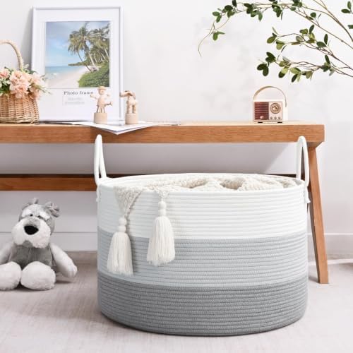 67L Large Woven Blanket Basket, Cotton Rope Baby Laundry Hamper - Image 2