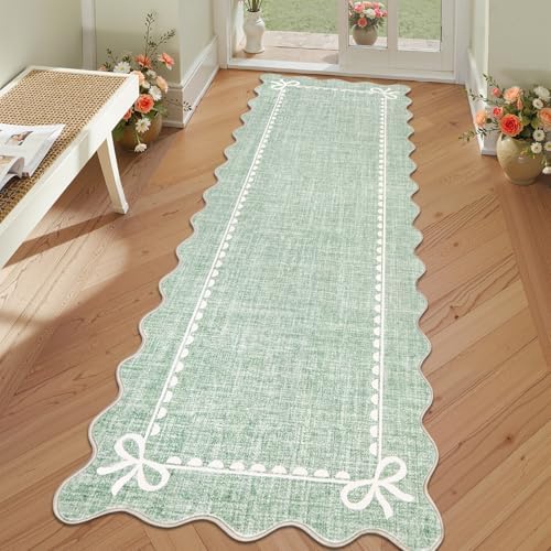 GarveeHome Scalloped Hallway Runner Rug 2x6 Non Slip Sage Green Rugs by GarveeHome