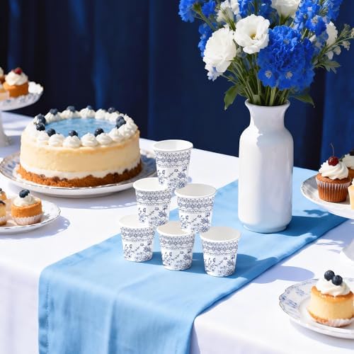 WRAPAHOLIC 3oz Toile Blue Floral Bathroom Cups - Image 5