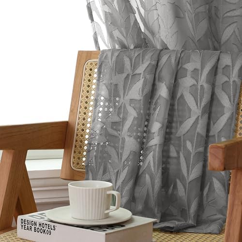 Lecloud Leia Charcoal Grey Sheer Curtains 120 Inches Long 2 Panels, Jacquard - Image 5