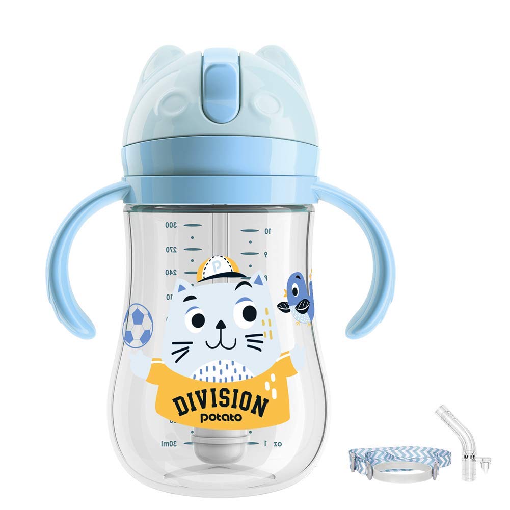 POTATO Toddler Cups Spill Proof Sippy Cup with Handles and Strap, Straw Cup, 8oz, Blue