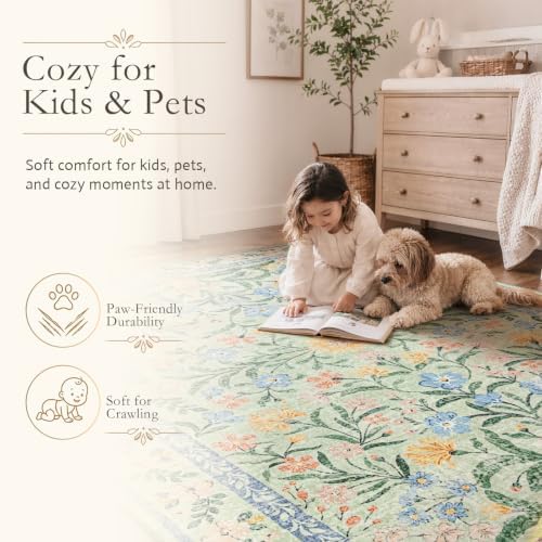 Wonnitar 10x14 Machine Washable Area Rugs, Ultra-Thin Foldable Boho Flower - Image 4