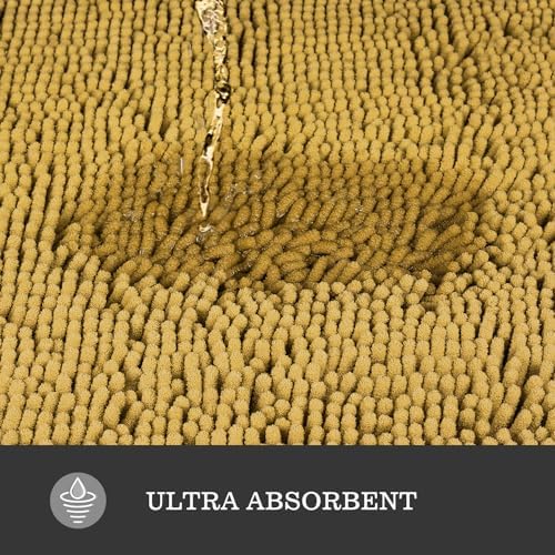 Yeaban Chenille Mustard Bathroom Rug 36"x60", Non-Slip Rubber Backing - Image 4