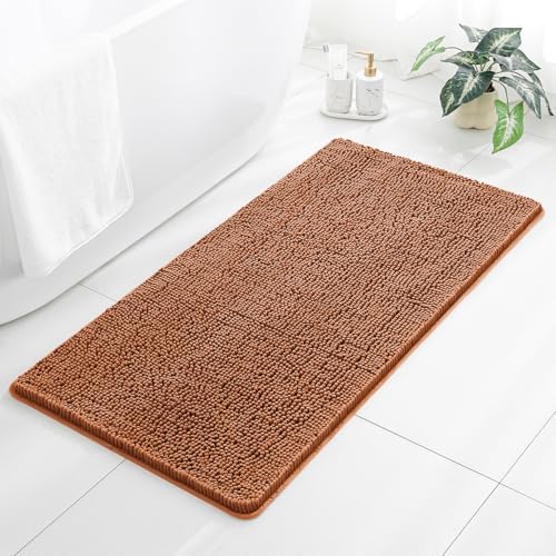 Chenille Bathroom Rug 26"x44" Burnt Orange, Non-Slip Plush Bath Mat by Kildoss