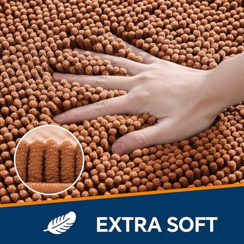 Chenille Bathroom Rug 26"x44" Burnt Orange, Non-Slip Plush Bath Mat - Image 3