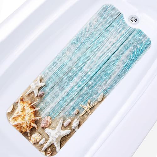 Bath Mat for Tub, Seashells Summer, 40 X 16 Inch, for Bathtub by Britown
