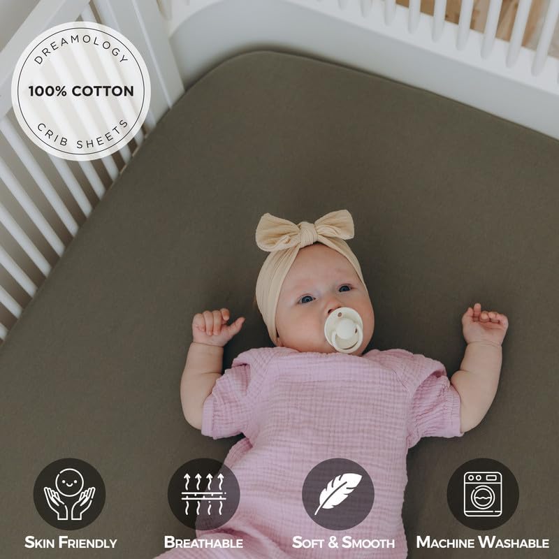 Dreamology Cotton Jersey Crib Sheets Fitted, 100% Cotton Crib Sheet - Image 2