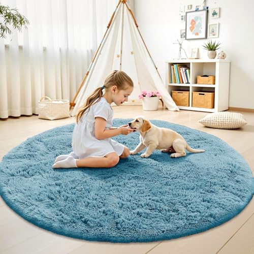 OLANLY Slate Blue Round Rugs for Bedroom - Image 2