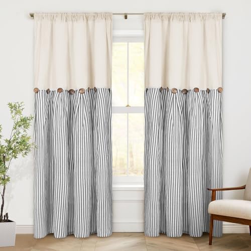 ASPMIZ Cotton Linen Farmhouse Curtains Boho Rustic Button Curtain, Linen Window - Image 2