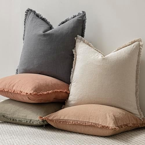 Foindtower Decorative Linen Fringe Lumbar Throw Pillow Covers 12×20 Gray - Image 5
