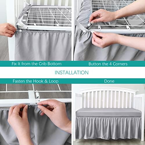 Crib Bed Skirt 14" Drop, Fits 28"x52" Crib, Adjustable - Image 4