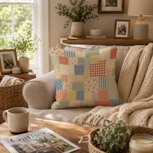 Vintage Floral Patchwork Throw Pillow Cover 18x18 - Image 5