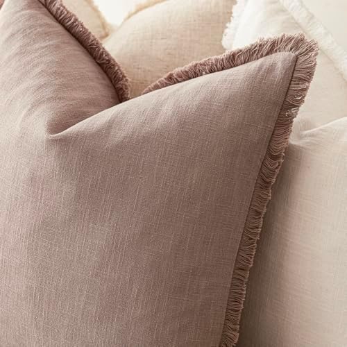 Foindtower Decorative Linen Fringe Throw Pillow Covers 24×24 Dusty Pink - Image 5