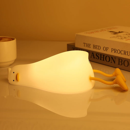Existential Crisis Duck Lamp - 3-Level Dimmable Rechargeable Night Light for Kids Breastfeeding & Nursery | Silicone, Touch Control & Lying Flat Design, Toddler Room Safe (Ducky Lay Lamp)