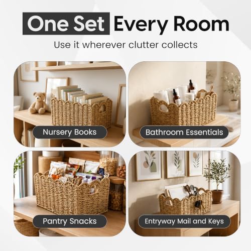 ByteX Scalloped Basket Set Seagrass Wicker Storage Baskets - Image 6