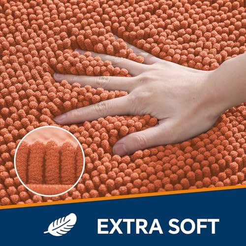 Chenille Bathroom Rug 20"x32" Coral, Non-Slip Plush Bath Mat - Image 3