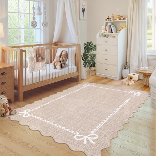 GarveeHome Scalloped Bow Rug 3x5 Washable Camel Rug by GarveeHome