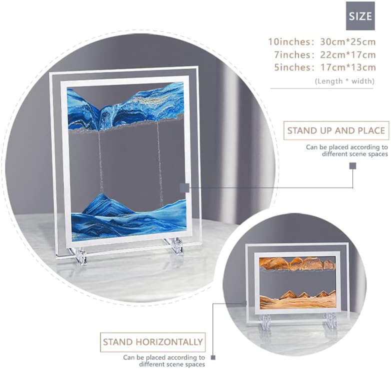 Moving Sand Art Picture 3D Deep Sea Sandscapes Sand Art Liquid Motion Bubbler Timer for Adult Kid Desktop Art Toys for Home Decor and Office(Square+Blue+10In)