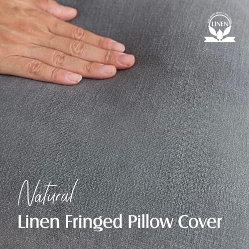 Foindtower Decorative Linen Fringe Lumbar Throw Pillow Covers 12×20 Gray - Image 2