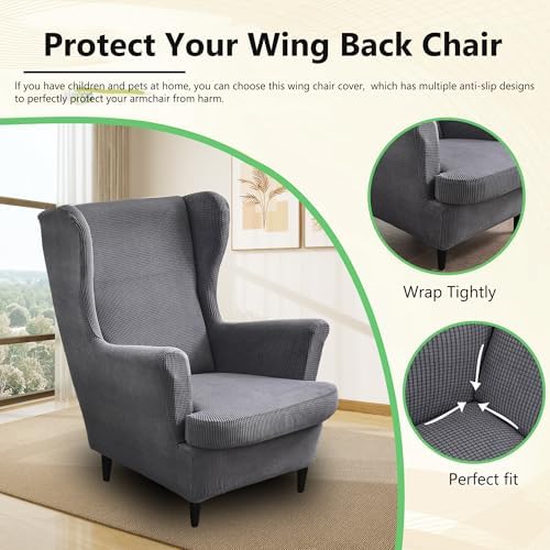 NILUOH Wingback Chair Covers 2-Piece, Armchair Slipcovers - Image 2