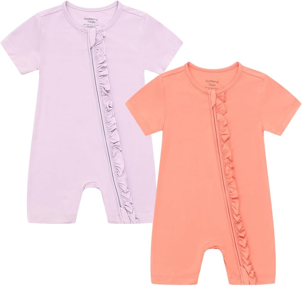 JunNeng Baby 2 Pack Rayon of Bamboo Romper Sleeper 2 Way Zipper Short Sleeve Jumpsuit Zipper Footless One-piece