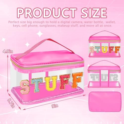 Iqimott Preppy Clear Makeup Bag Stuff Pouch, Chenille Letter Cosmetic Bag - Image 2