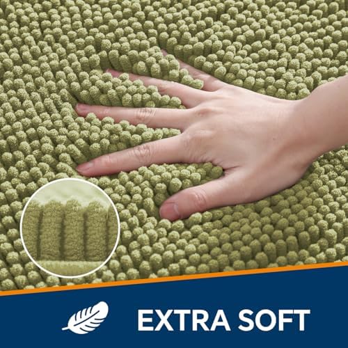 Chenille Bathroom Rug 24"x36" Sage Green, Non-Slip Plush Bath Mat - Image 3