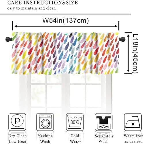 Rainbow Raindrops Valance Curtain, Watercolor Colorful Abstract Water Drops - Image 5