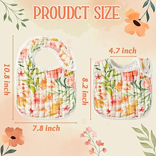 Zainpe 6Pcs Snap Muslin Cotton Baby Bibs Flowers Pattern Infants Feeding Bib - Image 2
