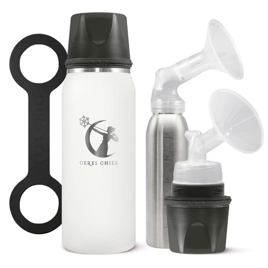 CERES CHILL OG Breastmilk Chiller, Reusable Storage Container, Up to 34 oz. - Bottle Cooler Keeps Milk at Safe Temperatures for Up to 20 Hours, Connects w/Most Pumps (White)