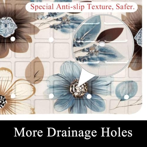 Bathtub Mat Non Slip 26.8x15.1In, Florals Vintage Bath Mat - Image 2