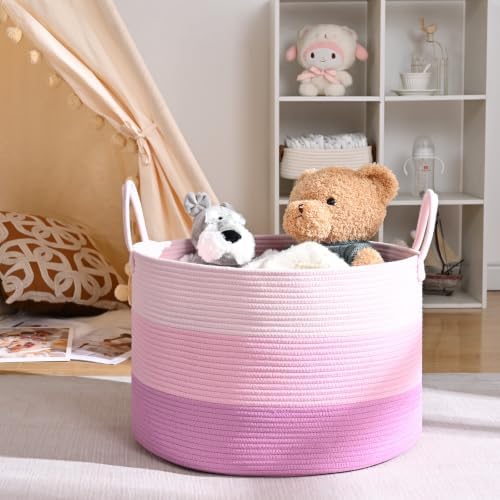 67L Large Woven Blanket Basket, Cotton Rope Baby Laundry Hamper - Image 4