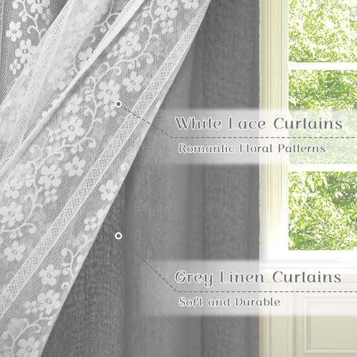 ASPMIZ Linen Farmhouse Kitchen Curtains, Double Layered Valances - Image 3
