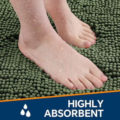 Chenille Bathroom Rug 36"x60" Loden Green, Large Plush Bath Mat - Image 4