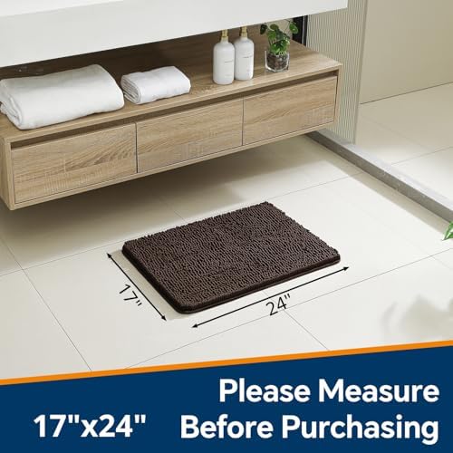 Chenille Bathroom Rug 17"x24" Brown, Non-Slip Plush Bath Mat - Image 2