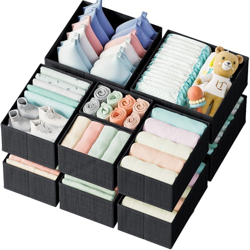 Drawer Organizer Clothes Set of 12 Black by Neaterize