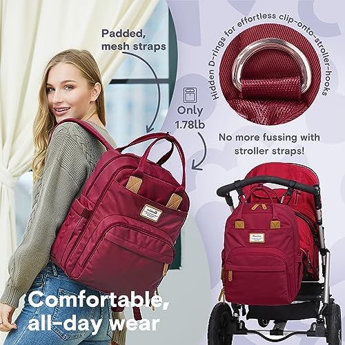 RUVALINO Diaper Bag Backpack, Large Capacity, Waterproof, Purplish Red - Image 5