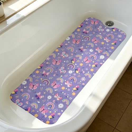 Rainbow Butterfly Bathtub Mat Non Slip by HAXOILO