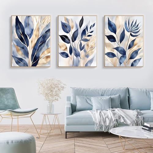 Lhoiplme Blue Botanical Wall Art Abstract Leaf Canvas Prints Decor Modern Plant - Image 6