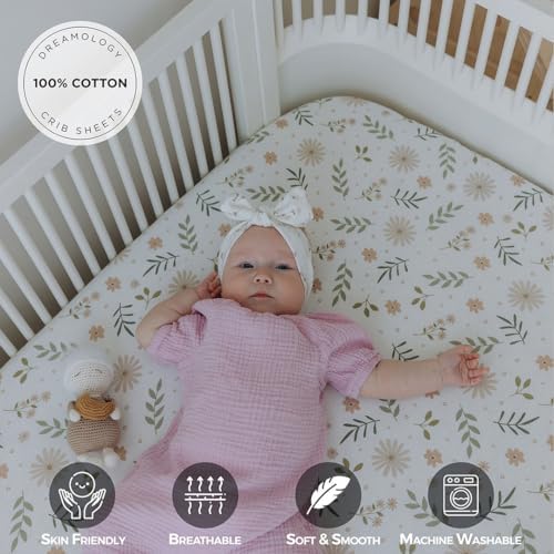 Dreamology Crib Sheets Cotton, 100% Cotton Fitted Crib Sheet, 2 Pack - Image 2
