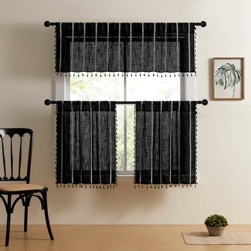 MitoVilla 2 Panels Boho Kitchen Short Curtains, French Country Small Tier - Image 3