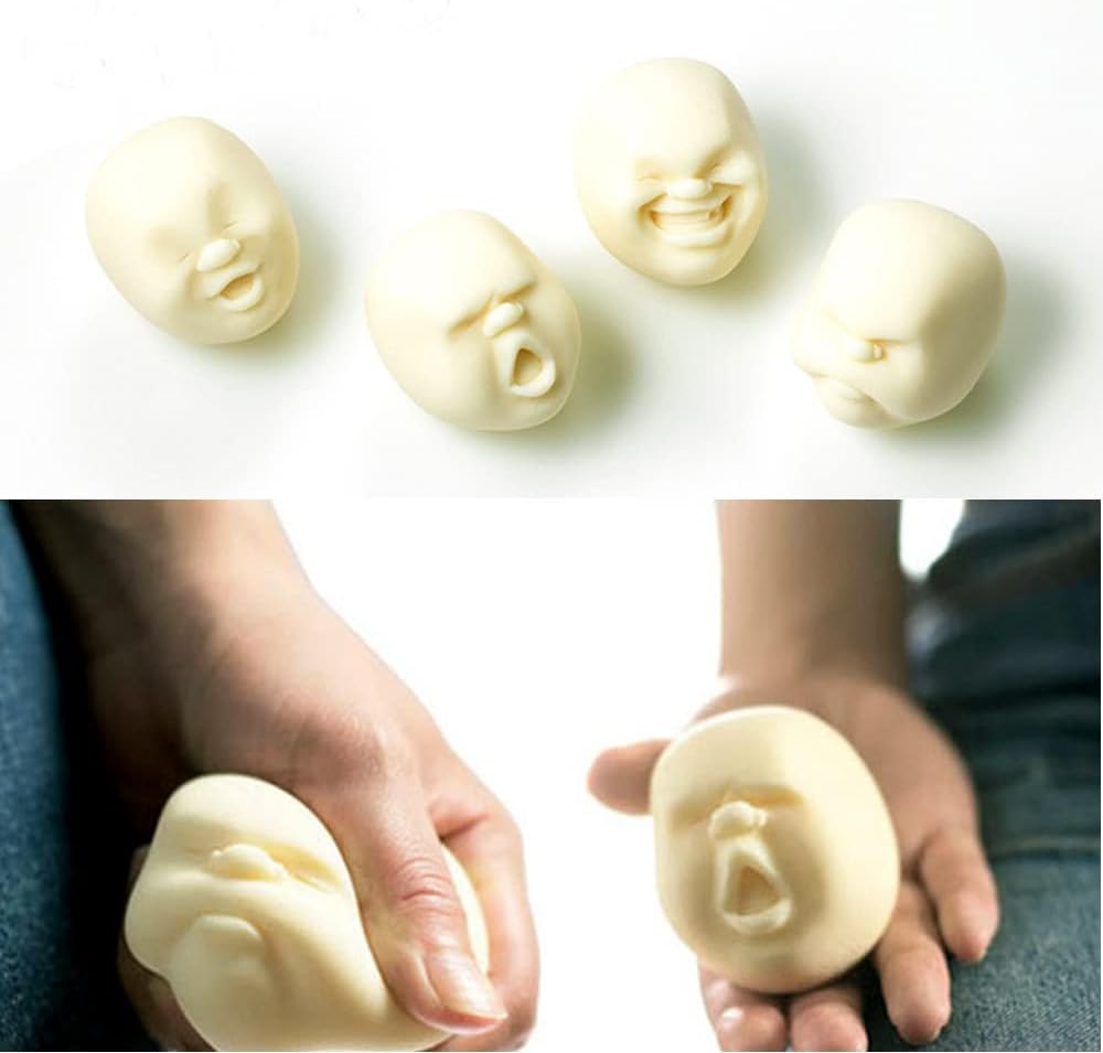 Anxiety Stress Release Fun Toys,Emotion Balls Fidget Toys for Pressures Relief Kneading Toys for All Age,Kids and Adults,Weird Face Bizarre Squeeze Toys. (White, Depressed)