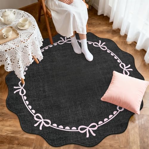 GarveeHome 5ft Round Rugs Washable Scalloped Bow Rug - Image 3